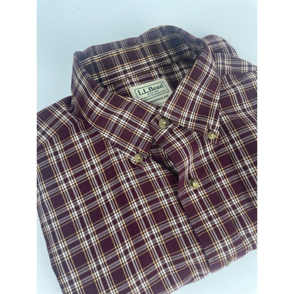 LL Bean Long Sleeve Button Down Men’s M Burgundy Plaid
